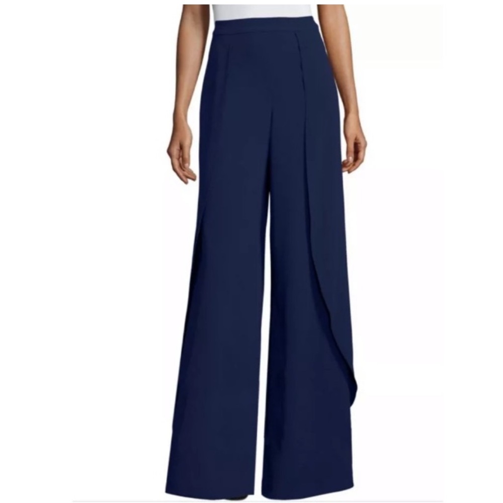 Alice + Olivia Larissa trousers navy high waisted medium flowy split leg tulip